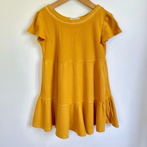 Ten Sixty Sherman Girls Mustard Gold Waffle Knit Tiered Ruffle Twirl Dress